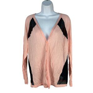Jennifer Lopez Womens Pink Black Sheer Back Long Sleeve Cardigan Sweater Size L